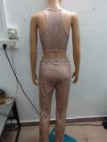 Fashion Patchwork Sleeveless Vest And Pants 2 Piece Set GBGF-2315