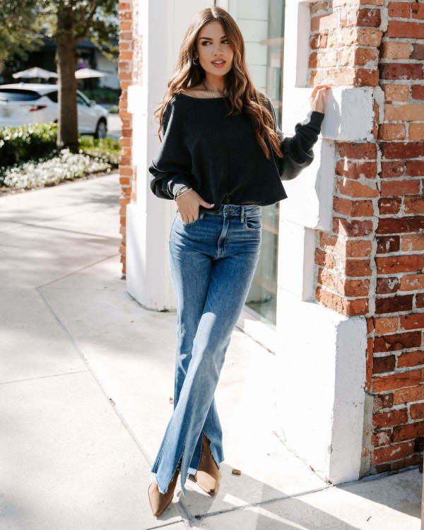 High Waist Split Flare Jeans GKNF-KM-A202314