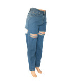 Holes High Waist Losse Jeans GKNF-TS-230221
