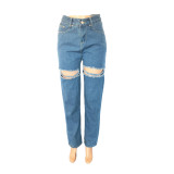 Holes High Waist Losse Jeans GKNF-TS-230221