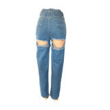 Holes High Waist Losse Jeans GKNF-TS-230221