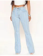 Raw Edge Washed Micro Flare Jeans GKNF-TSCH-2633