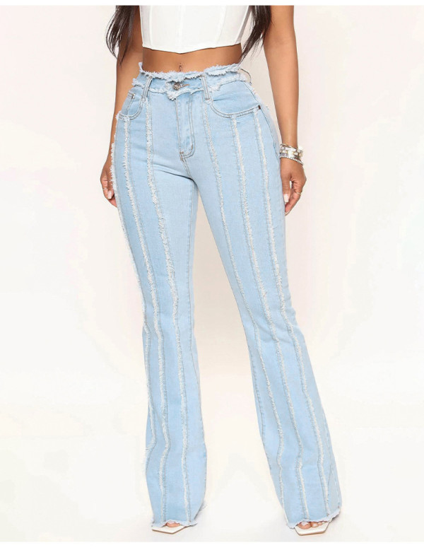 Raw Edge Washed Micro Flare Jeans GKNF-TSCH-2633