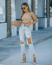 Casual Holes High Waist Jean GKNF-KM-A202319