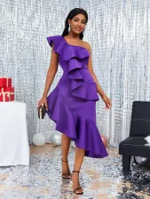 Plus Size Ruffle One Shoulder Evening Dress GKEN-221004