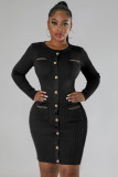 Solid Single Breasted Knits Mini Dress OSM-4408