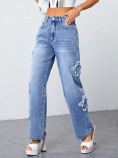 Irregular Star High Waist Straight Jeans GKNF-TS-A7243