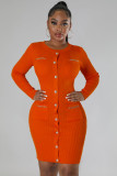 Solid Single Breasted Knits Mini Dress OSM-4408
