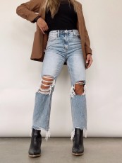 Washed Holes High-waisted loose Jean GKNF-TSX-9063
