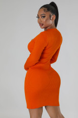 Solid Single Breasted Knits Mini Dress OSM-4408