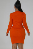 Solid Single Breasted Knits Mini Dress OSM-4408