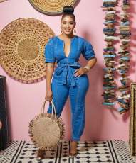 Fashion Zipper Denim Slim Jumpsuit(Without Waist Belt) GKNF-TSJ--6945