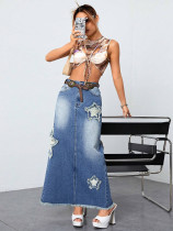 Star Fashion Denim Split Long Skirt GKNF-TS-A7242