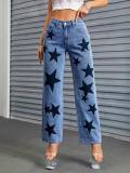 Star Print Fashion Straight Jeans GKNF-TS-7244