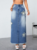 Star Fashion Denim Split Long Skirt GKNF-TS-A7242