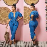 Fashion Zipper Denim Slim Jumpsuit(Without Waist Belt) GKNF-TSJ--6945