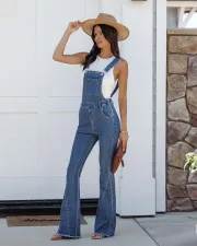 Slim Fit Denim Flared Suspenders Pants GKNF-22719