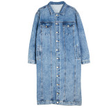 Washed Slim Denim Long Coat GKNF-TS-R07