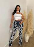 Checkered Holes Loose Micro Flare Jeans TE-4644
