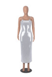 Metallic Color Slim Sling Maxi Dress  MZ-2829