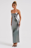 Metallic Color Slim Sling Maxi Dress  MZ-2829