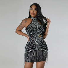Sexy Halter Sleevelss Hot Drill Mini Dress CYA-900821