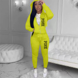 PINK Letter Print Hooded Solid Two Piece Pants Set XMF-332