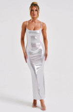 Metallic Color Slim Sling Maxi Dress  MZ-2829
