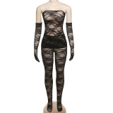 Sexy Lace Wrap Chest Tight Two Piece Pants Set XEF-38498