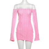 One Shoulder Backless Knits Mini Dress XEF-37780
