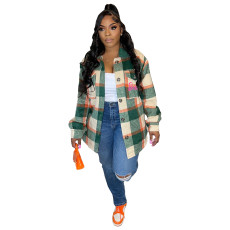 Loose Plaid Print Shirt Coat XMF-331