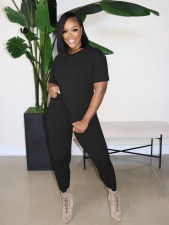Solid Color Short Sleeve T Shirt Pants 2 Piece Set YIM-375
