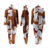 Lapel Irregular Printed Loose Jumpsuit SFY-2350