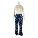 Checkered Holes Loose Micro Flare Jeans TE-4644