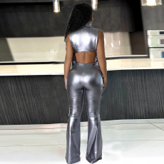 Sexy Side Hollow Out Tie Vest High Waisted Flared Pants Suit GNZD-9762