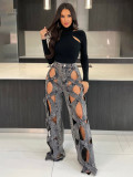 Hollow Out Loose Straight Jeans CH-23112