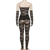 Sexy Lace Wrap Chest Tight Two Piece Pants Set XEF-38498