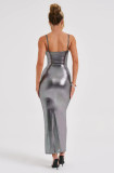 Metallic Color Slim Sling Maxi Dress  MZ-2829