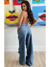 Hollow Out Loose Straight Jeans CH-23112