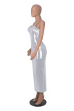 Metallic Color Slim Sling Maxi Dress  MZ-2829