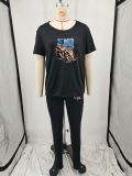 Fashion Print Short Sleeve Pants 2 Piece Set YIM-376