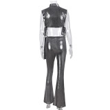 Sexy Side Hollow Out Tie Vest High Waisted Flared Pants Suit GNZD-9762