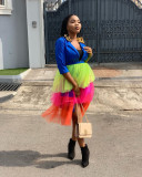 Candy Color Mesh Patchwork Lace-Up Dress HMS-6266