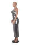 Metallic Color Slim Sling Maxi Dress  MZ-2829