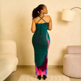 Sexy Print Backless Sling Maxi Dress MUE-8015
