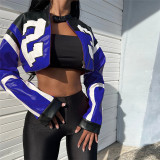 Contrast Color Embroidery Splicing Faux Leather Jacket XEF-37660
