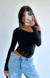 Solid Lace Patchwork T Shirt MZ-2826