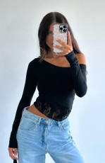 Solid Lace Patchwork T Shirt MZ-2826