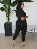 Solid Color Short Sleeve T Shirt Pants 2 Piece Set YIM-375