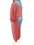 Plus Size Contrast Color Denim Patchwork Two Piece Pants Set GDAM-218325